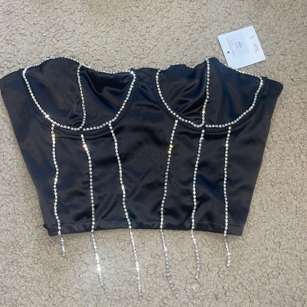 Black rhinestone cropped corset top